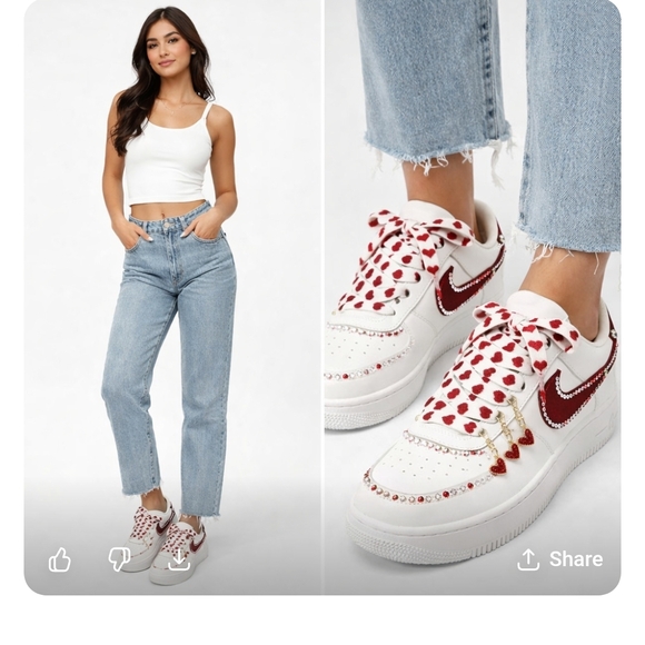 Hand Painted Valentine's Nike Air Force 1CustomRed AF1One of a Kind